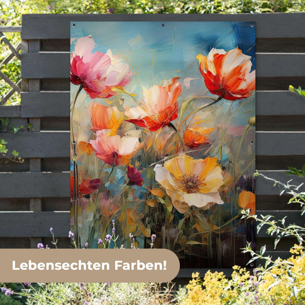 GARTENPOSTER Blumen - Aquarell - Kunst - Botanisch - Natur Gartendekoration 120x160 cm - Orange, Kunststoff (120/160/0.2cm) - OnlyWow