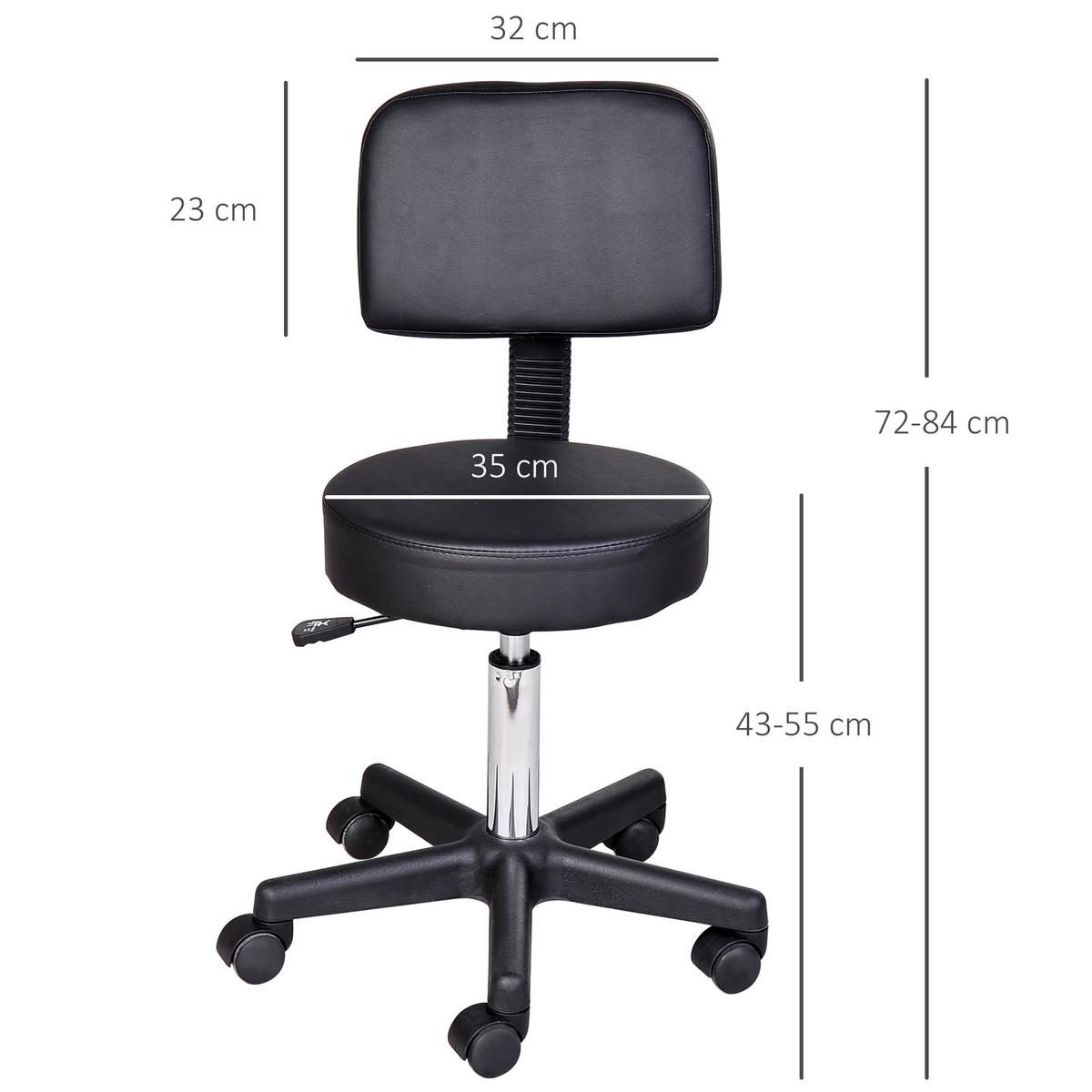 ROLLHOCKER Arbeitsstuhl Kosmetikstuhl Drehstuhl Hocker Profi Salon Stuhl Schwarz - Schwarz, Kunststoff (35/84/35cm) - HOMCOM
