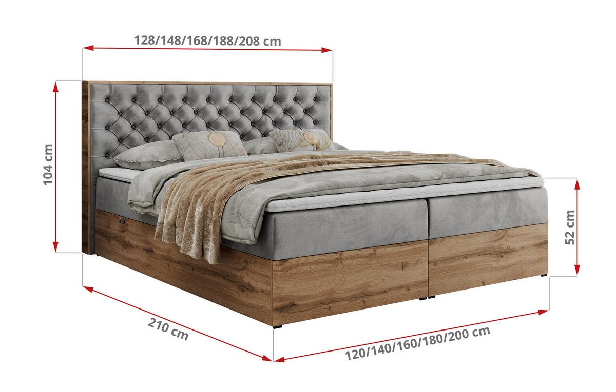 BOXBETT ALBERO 3 - 200/200 Hellgrau Velvet - H4 - Hellgrau, Holz/Textil (200/200cm) - MKS