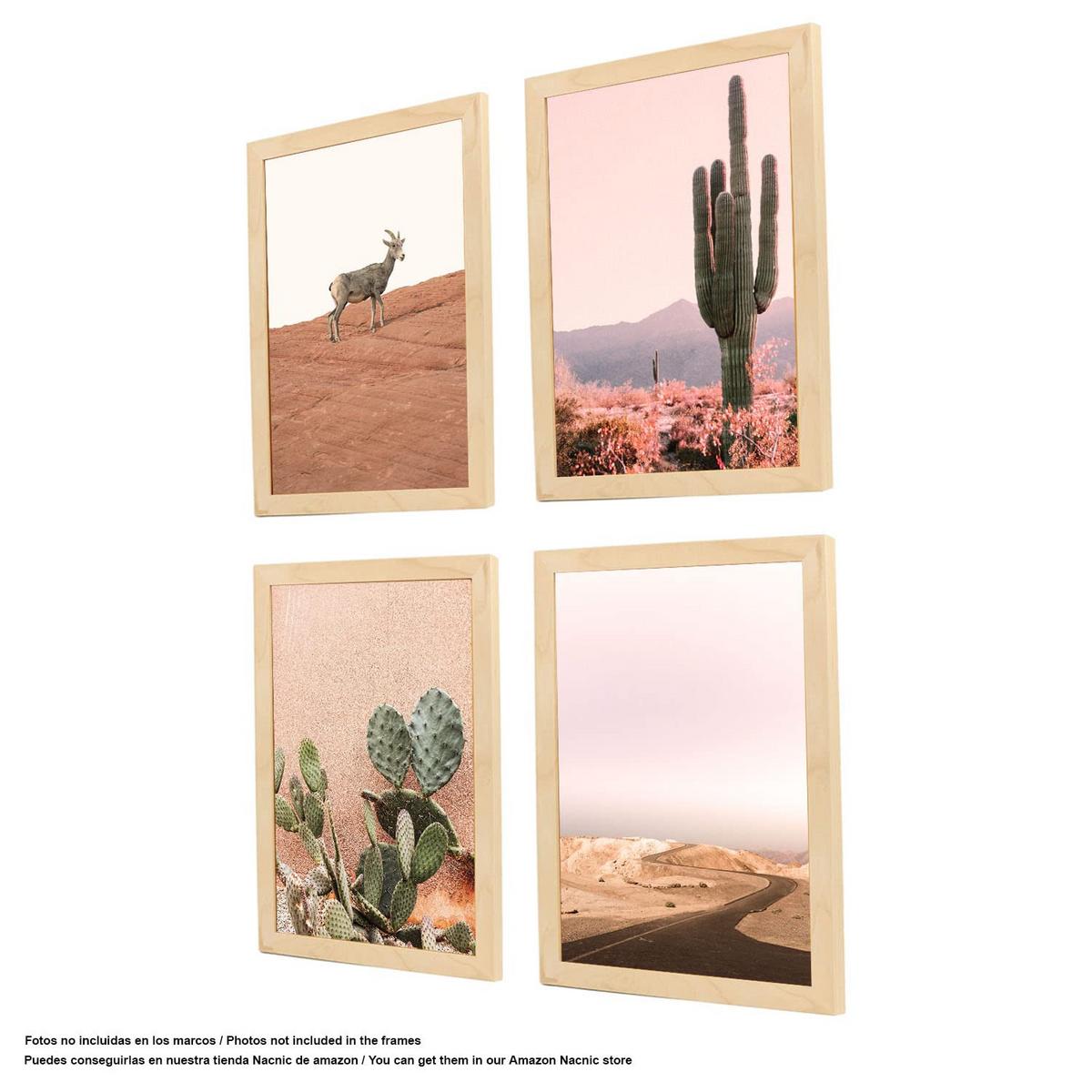 RAHMEN Set mit 4 aus MDF und Acrylglas Schutz und Aussteller für Fotografien, Bilder, Poster, Gemälde, Dekoration für Haus Farbe Hellholz A3 - Beige, Holz (29.7/3cm) - Nacnic