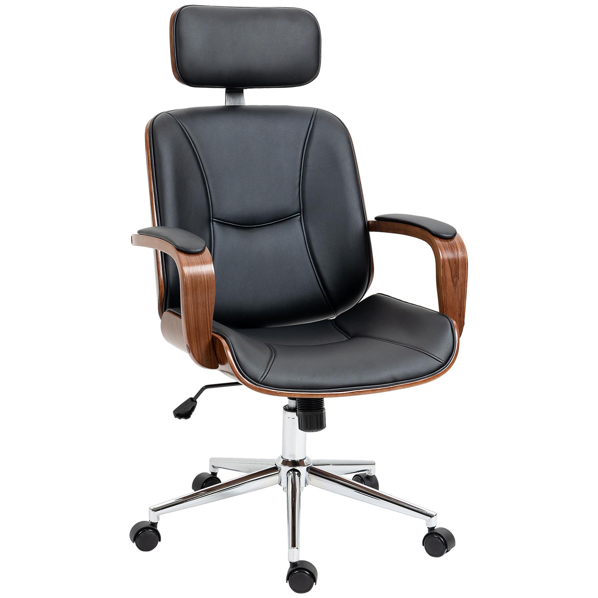 BÜROSTUHL Kunstleder Schwarz - Walnussfarben/Schwarz, Leder/Holz (65/125/66cm) - Vinsetto