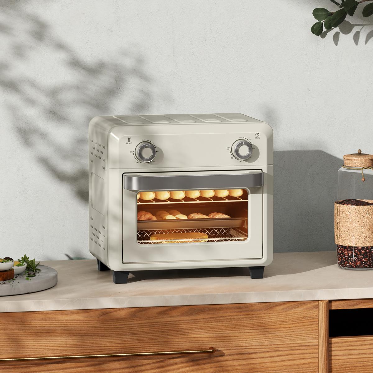 MINIBACKOFEN Edelstahl Gehärtetes Glas Cremeweiß - Creme, Metall (32/27.2/29.8cm) - HOMCOM