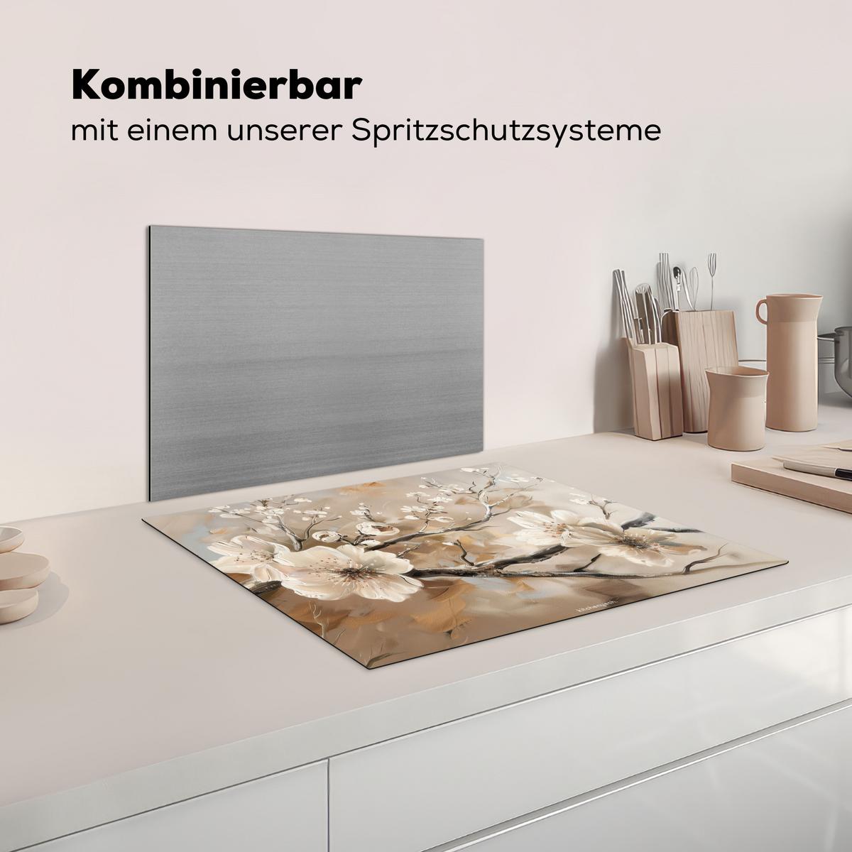 HERDABDECKPLATTE Blumen - Abstrakt - Gemalt - Beige Herdabdeckung Induktionsfeld 65x52 cm - Kaschmir, Kunststoff (65/52/0.2cm) - MuchoWow