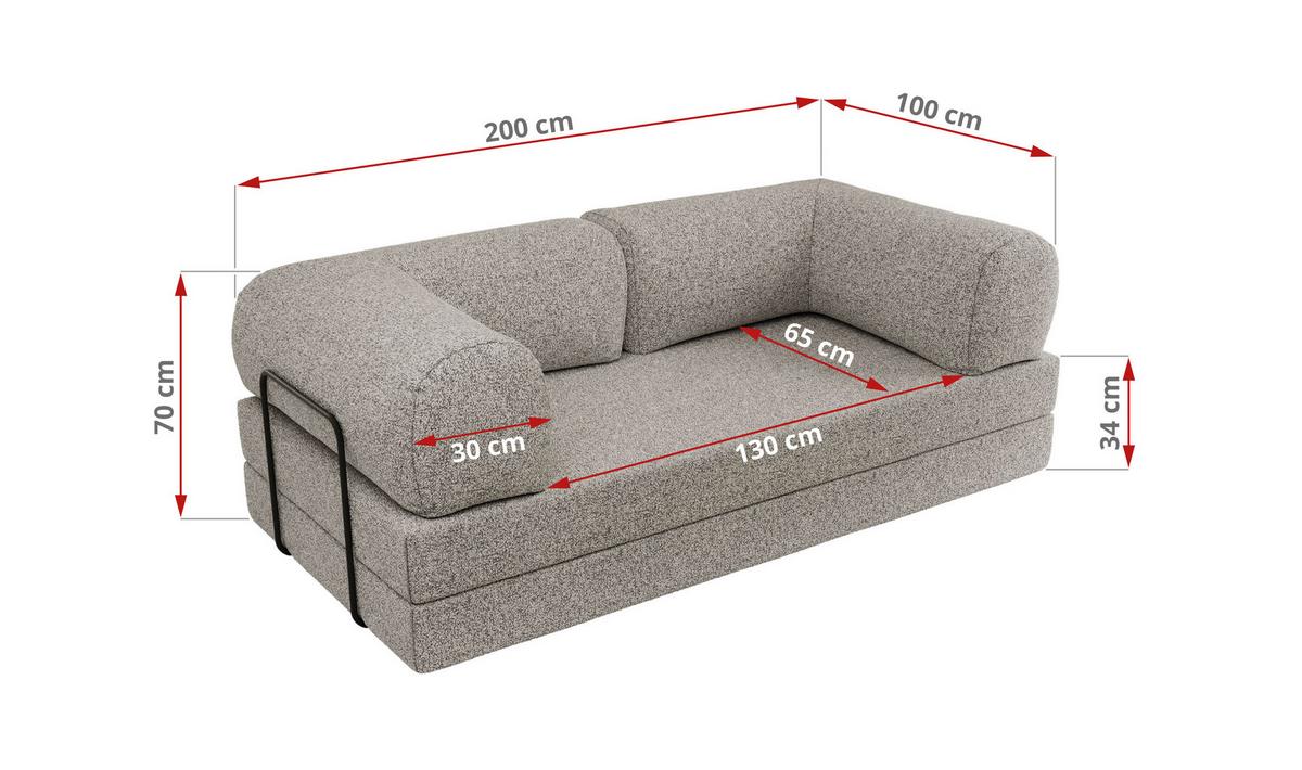 3-SITZER SOFA ORSETTO - Hellgrau Stukture - Hellgrau/Schwarz, Textil/Metall (200/70/100cm) - MKS