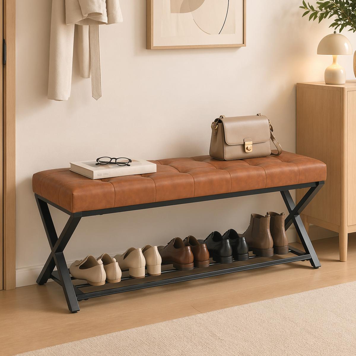 SCHUHBANK Kunstleder Kohlenstoffstahl Braun - Schwarz/Braun, Kunststoff/Textil (112/47/37cm) - HOMCOM