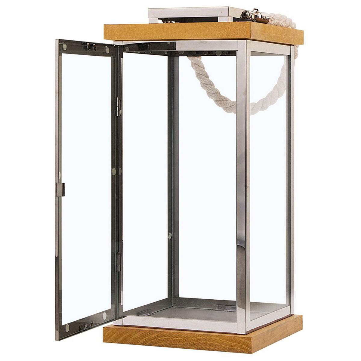 LATERNE Silber Borneo - Silberfarben/Braun, Holz (19/41/19cm) - Beliani