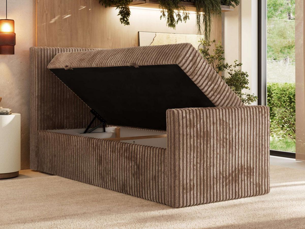 BOXBETT TILIANO DUO 90/200 - Braun Cord - H3 - Topper T25 - Links Seite - Braun, Textil (200/90cm) - MKS