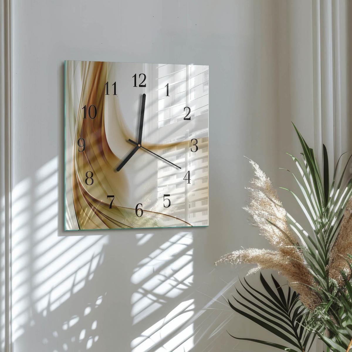 WANDUHR aus Glas 30x30 cm - Abstraktion - Braun, Glas (30/30/0.4cm) - TULUP