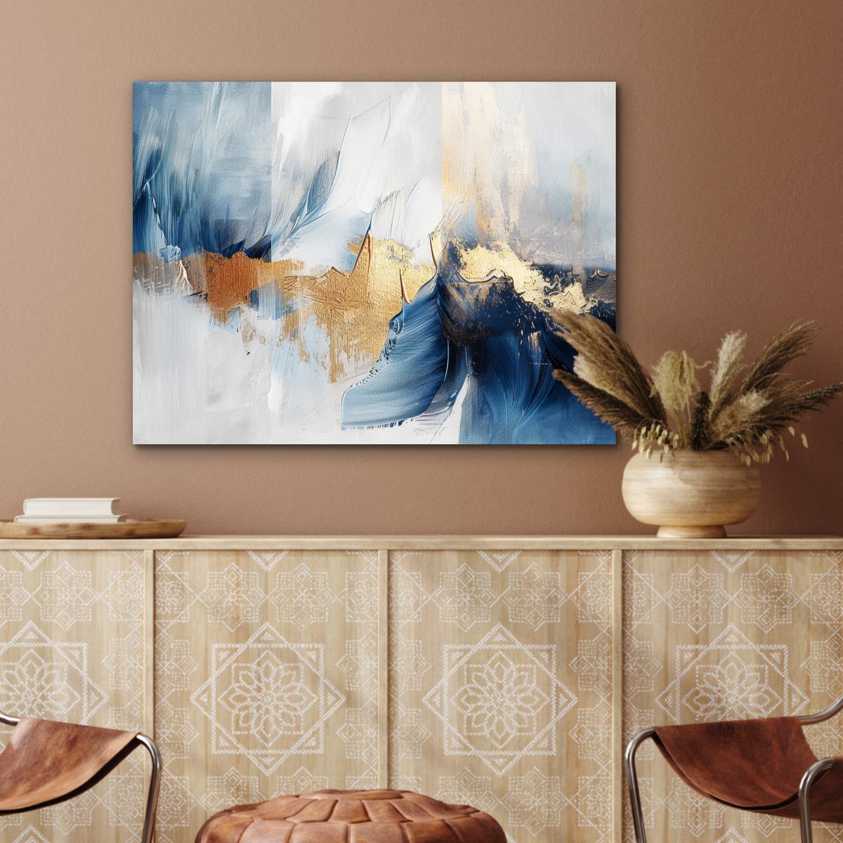 METALLBILD Gold - Blau - Aquarell - Kunst - Modern 80x60 cm - Hellblau, Metall (80/60cm) - MuchoWow