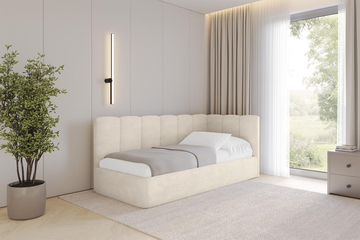 EINZELLBETT Jugendbett mit Bettkasten und Matratze H3/H4, Links - DEXY 80x200 Beige - Beige, Holzwerkstoff/Textil (80/200cm) - ALTDECOR