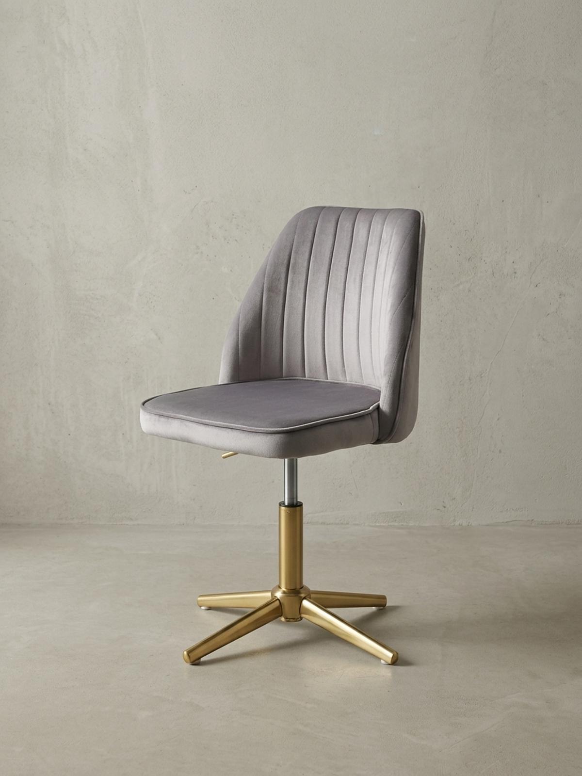 DREHSTUHL Samt mit Höhenverstellung, Eisenfuß und 360° Drehfunktion TANARO, Grau 60x60x100 cm - Goldfarben/Grau, Textil/Metall (60/100/60cm) - KADIMA DESIGN
