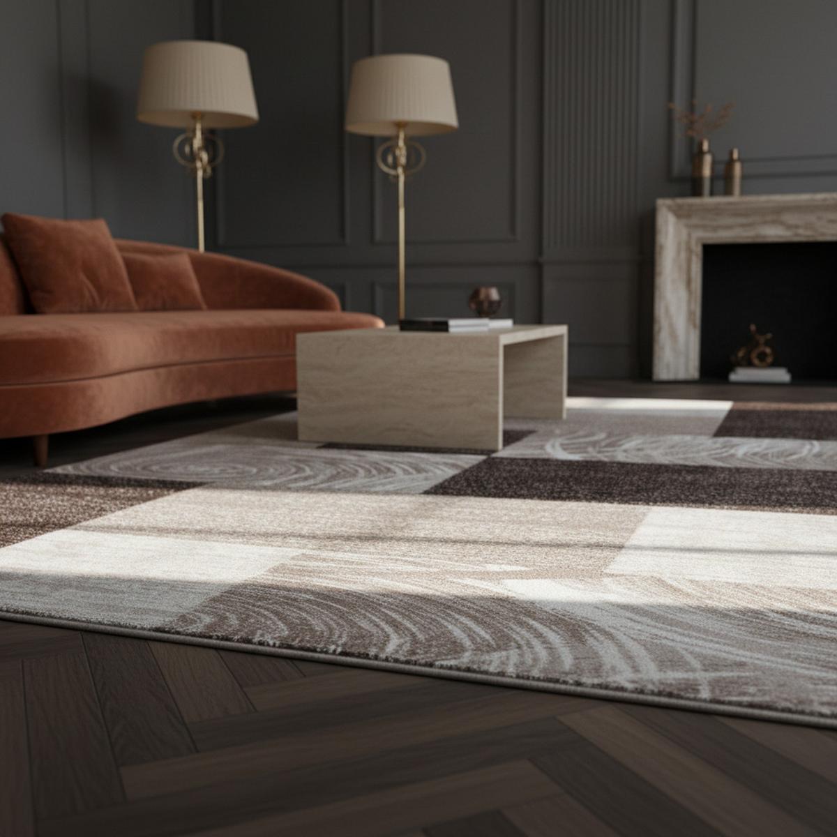 TEPPICH Kurzflor DRAU in Braun, abstrakt kariert, 140 x 200 cm - Braun, Textil (200/140cm) - KADIMA DESIGN