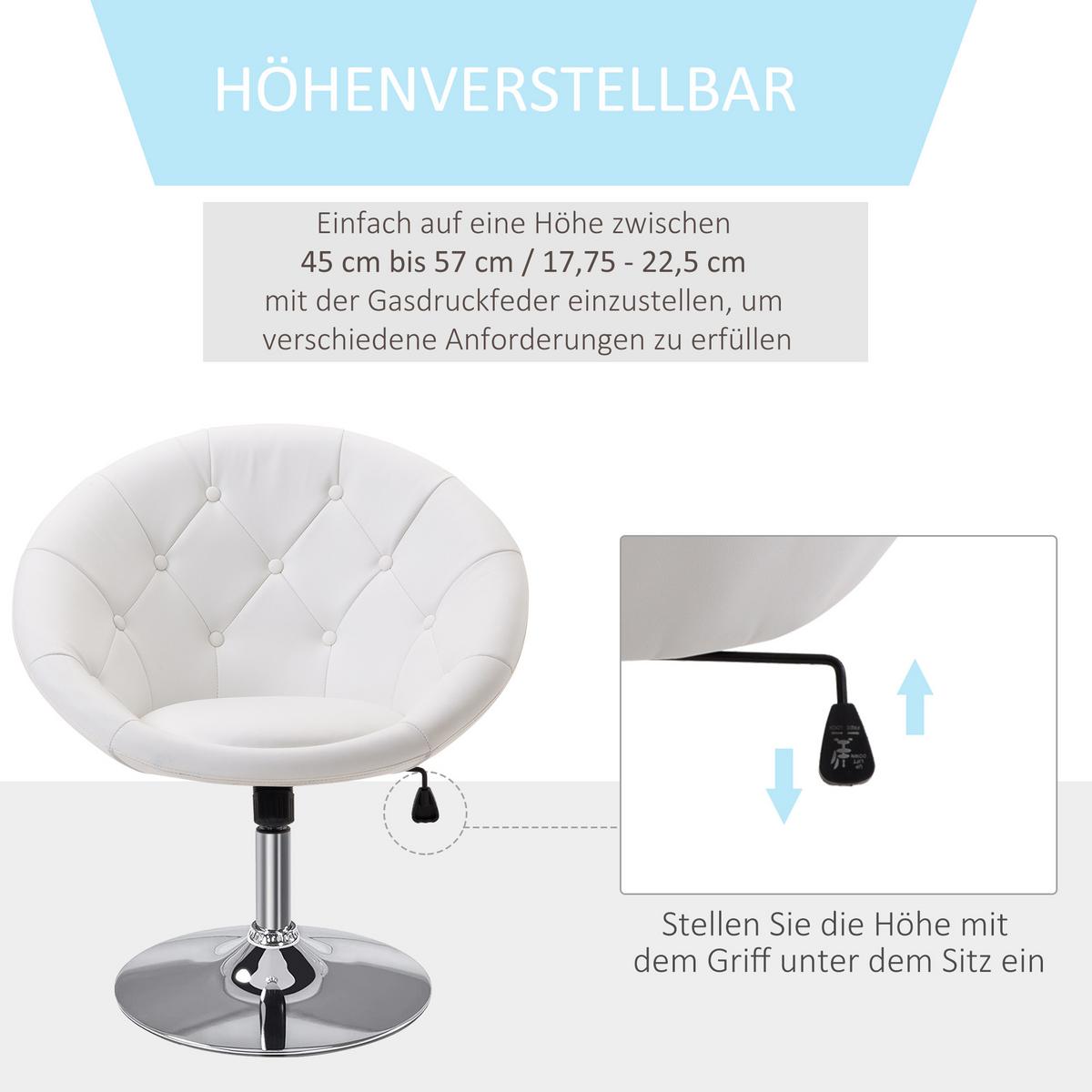 DREHHOCKER Bürostuhl Arbeitshocker verchromt Drehstuhl höhenverstellbar 2 Farben - Weiß, Metall (59/90/71cm) - HOMCOM