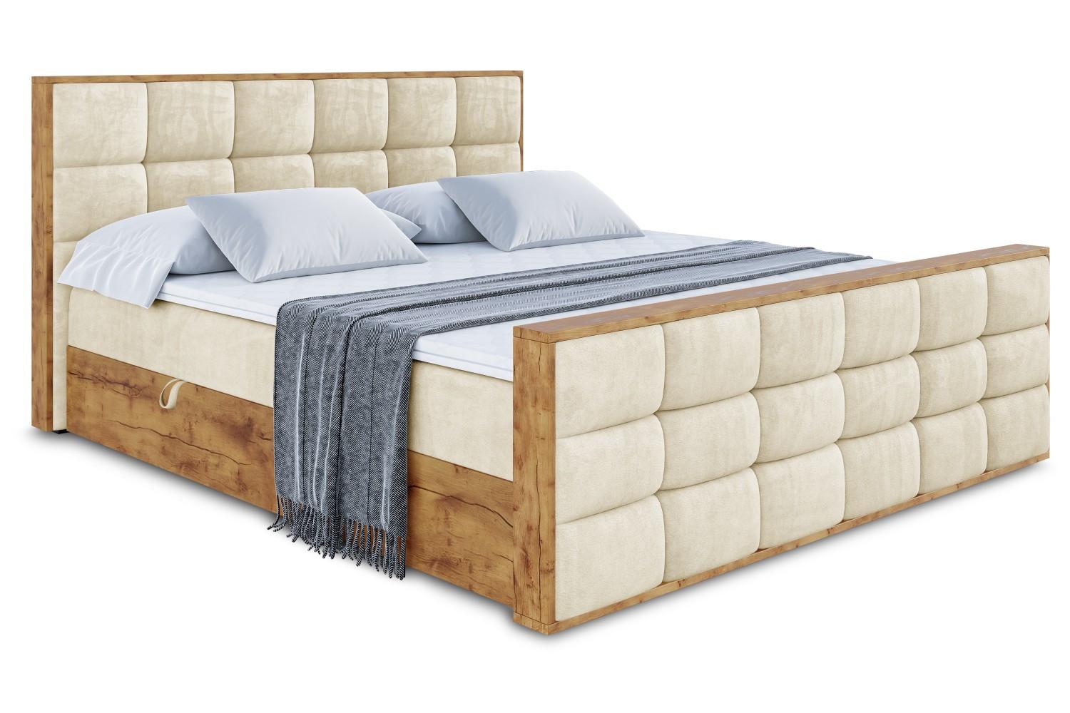 BOXBETT mit Matratze H3 und Lattenrost - LOLLI2-Z - 200x200 - Beige Monolith - Beige, Holzwerkstoff (200/200cm) - ALTDECOR