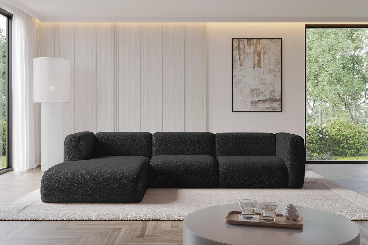 ECKSOFA Ottomane Links MIRA-L2 318x179x89 Schwarz Velours - Schwarz, Holzwerkstoff/Kunststoff (318/179cm) - ALTDECOR