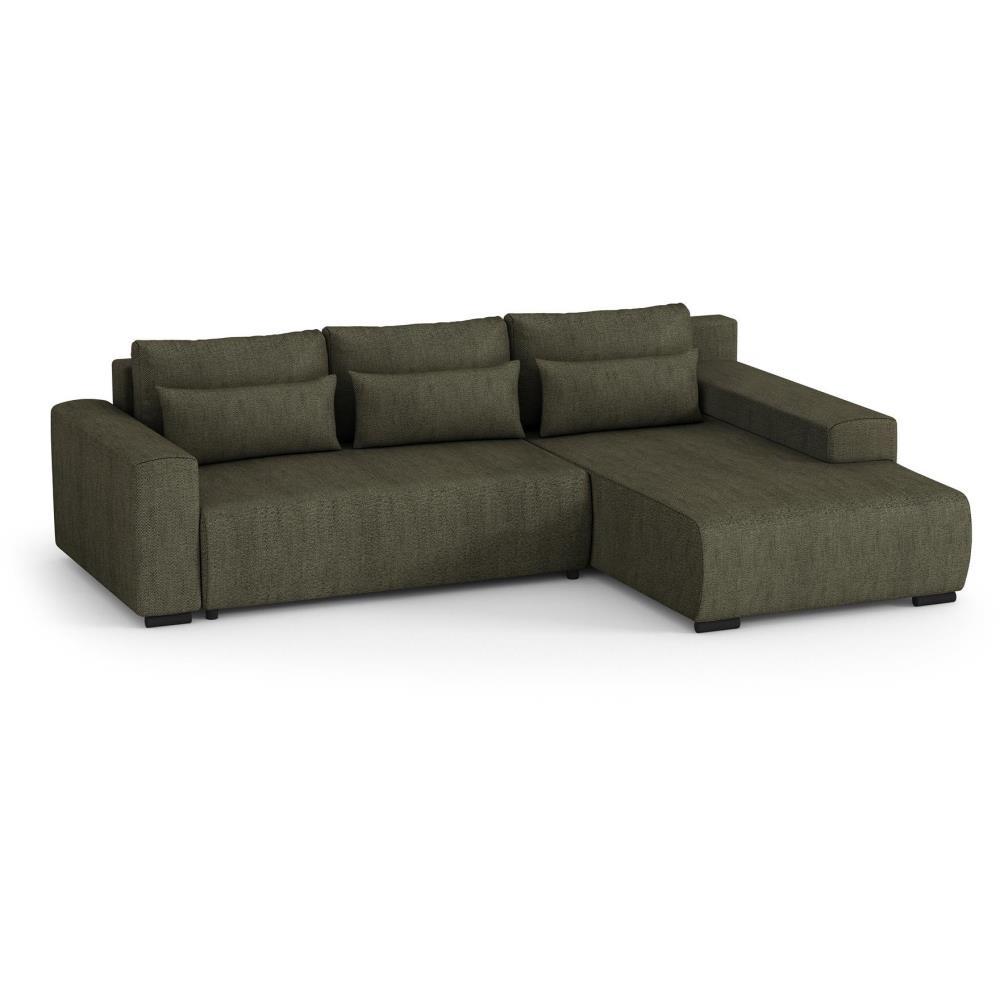 ECKSCHLAFSOFA Benny olivgrün rechts - Schwarz/Olivgrün, Kunststoff/Textil (271/185cm) - Beautysofa
