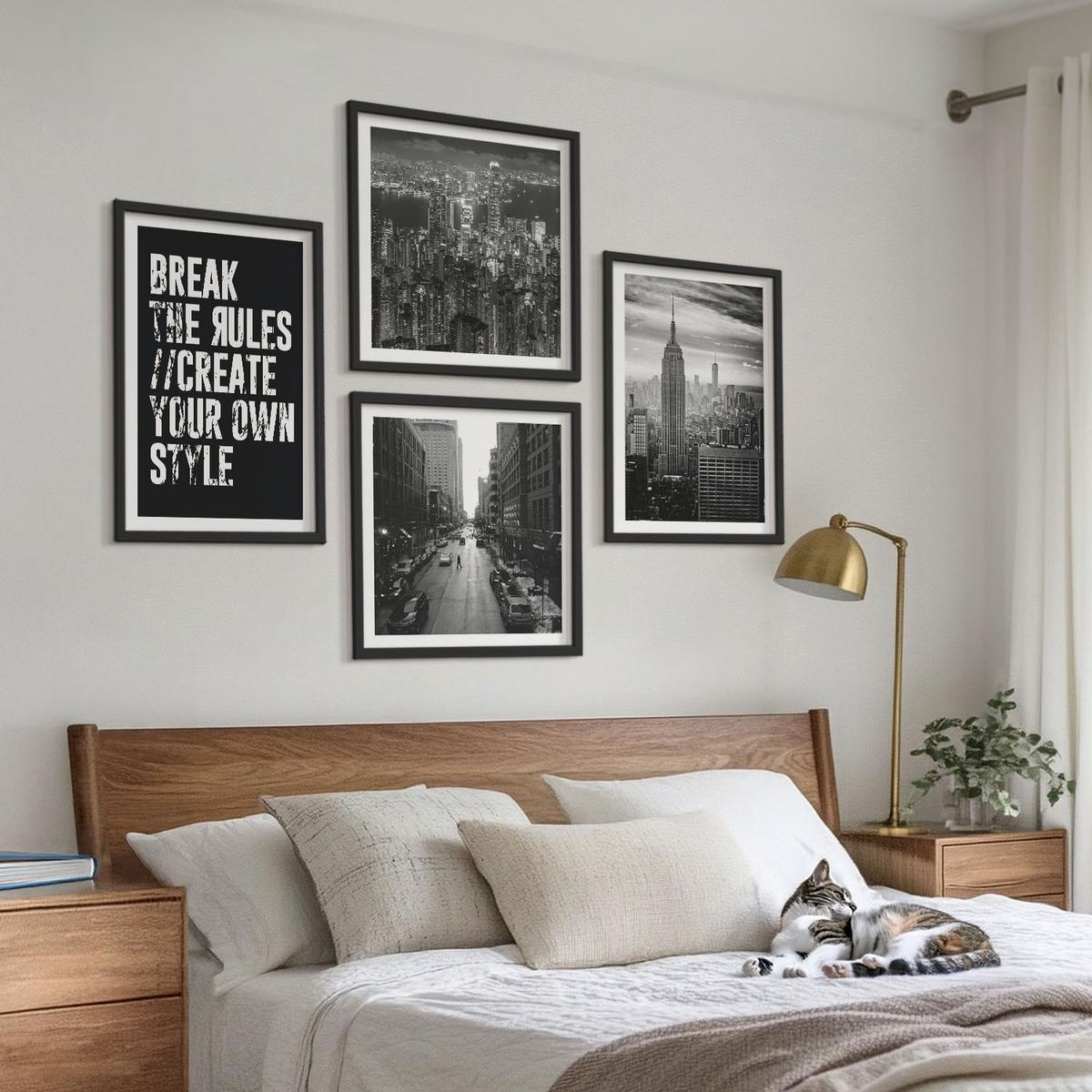BILDER SET 4er Set - 50x50 cm & 40x60 cm Schwarzer Rahmen - Inspiration für Schwarz-Weiß-Darstellungen von Stadtstraßen - Schwarz, Kunststoff (50/50cm) - TULUP