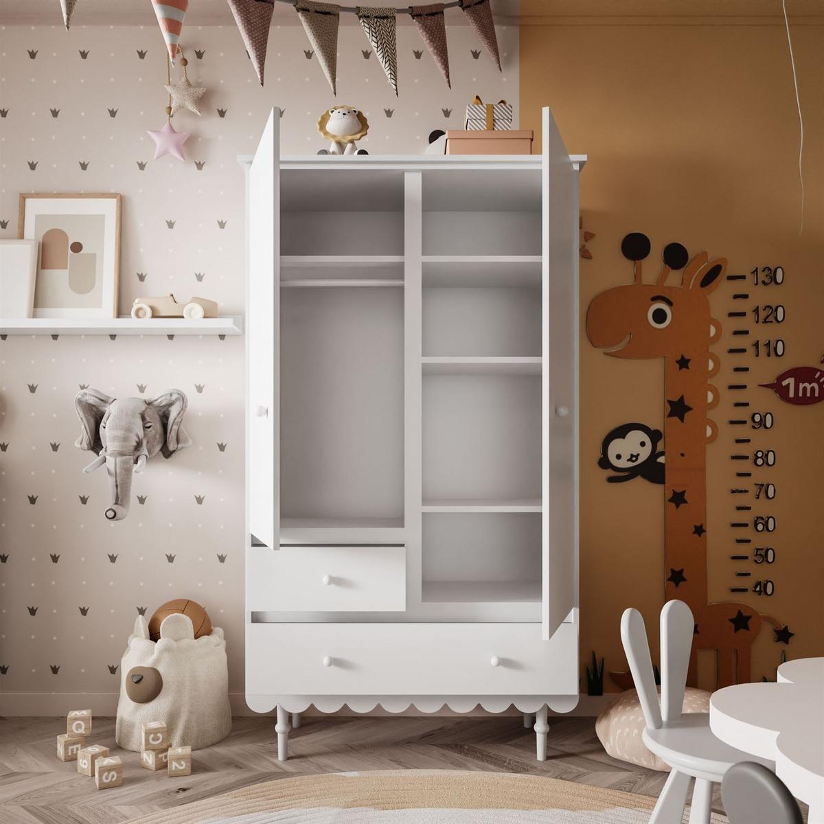 KLEIDERSCHRANK Zweitüriger BABUSHKA, Weiß - Weiß, Holzwerkstoff (104/183/50cm)