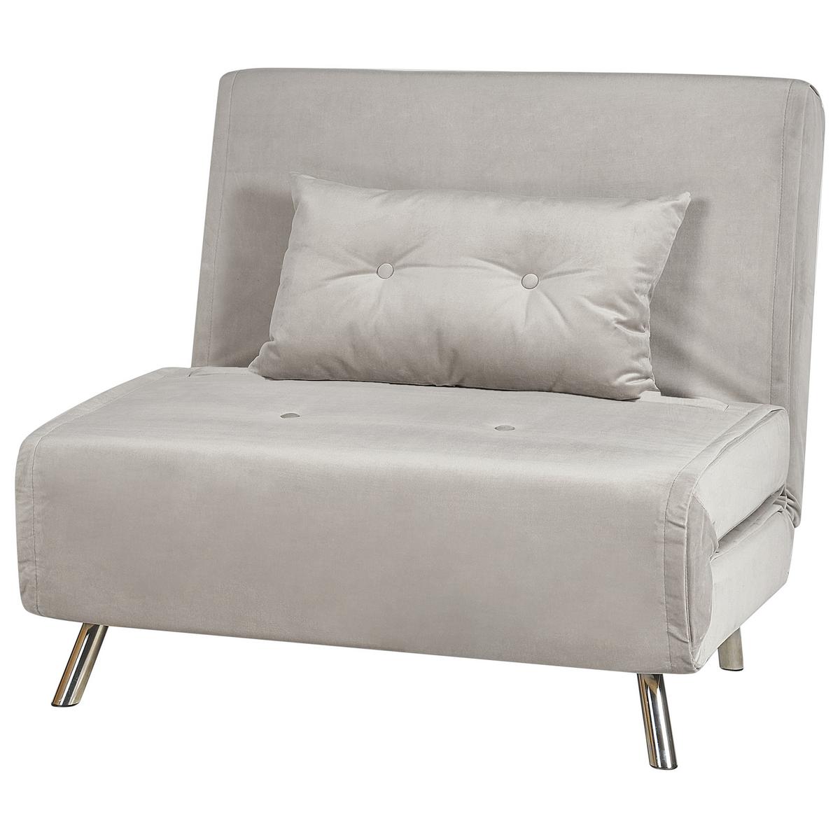 1-SITZER-SCHLAFSOFA Samtstoff Hellgrau Farris - Hellgrau, Textil (100/89/191cm) - Beliani