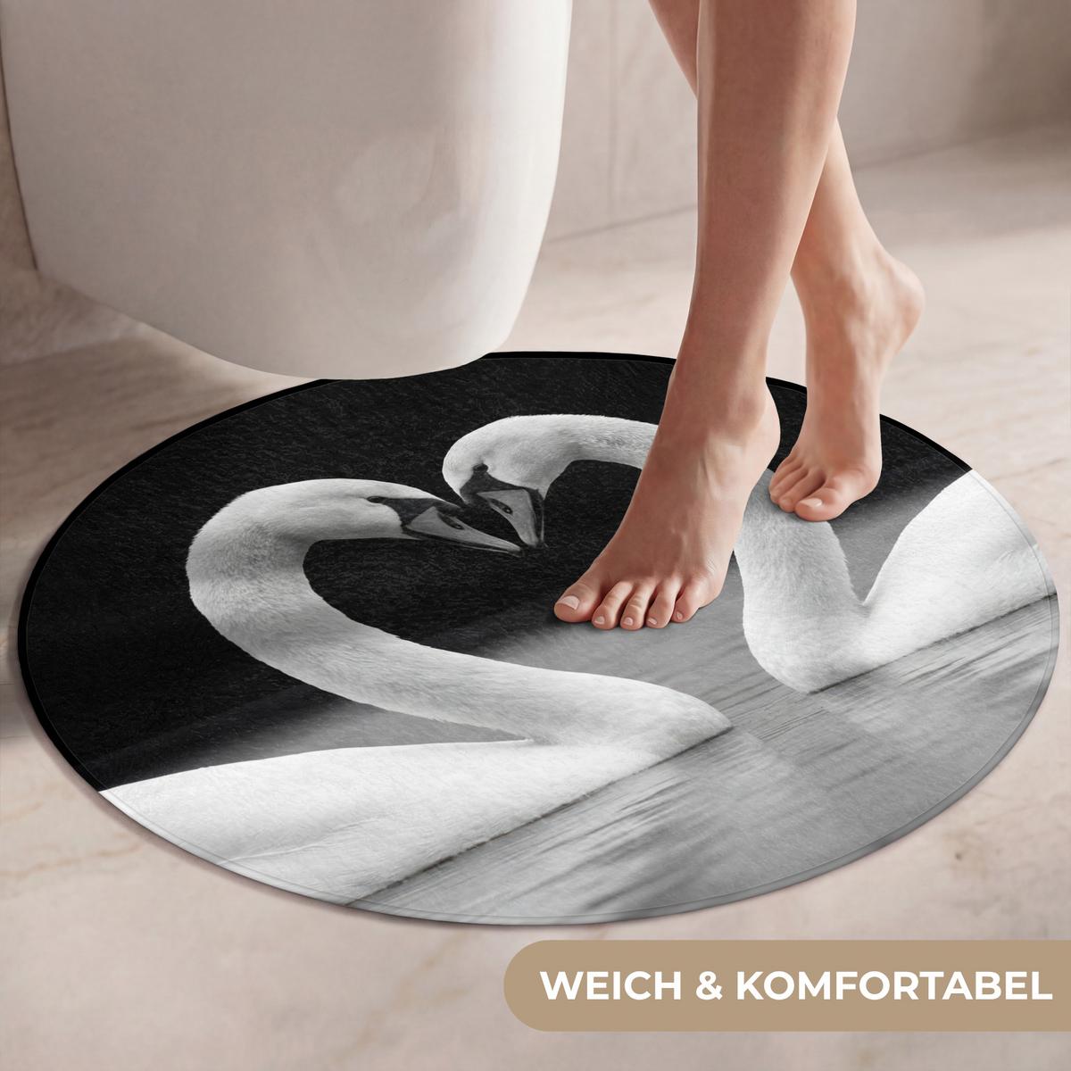 WC-VORLEGER Schwäne - Herz - Schwarz - Weiß Toilettenteppich 70x70 cm - Schwarz, Textil (70/1cm) - OnlyWow