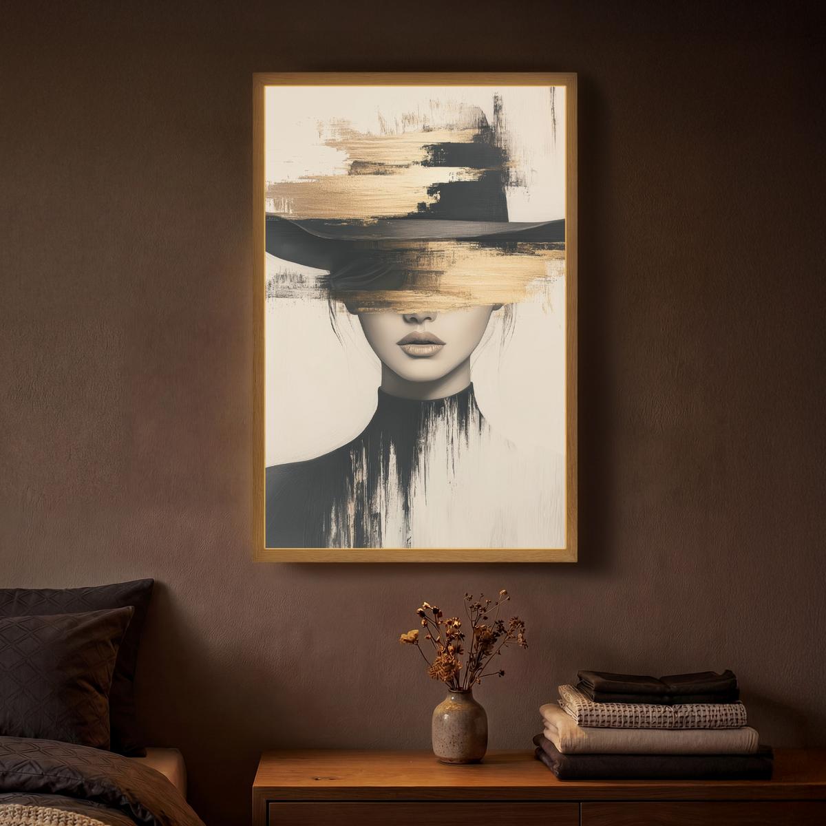 WANDLEUCHTE MIT AKKU Frau - Hut - Farbe 40x60 cm - Creme, Holzwerkstoff (40/60/8cm) - OnlyWow