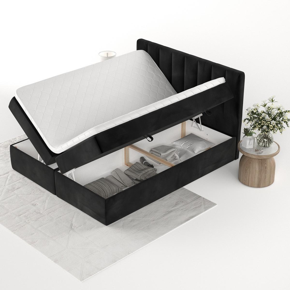 BOXBETT Bari 140/200 cm Schwarz im Kronos Stoff - Schwarz, Holz/Holzwerkstoff (140/200cm) - AltaBeds