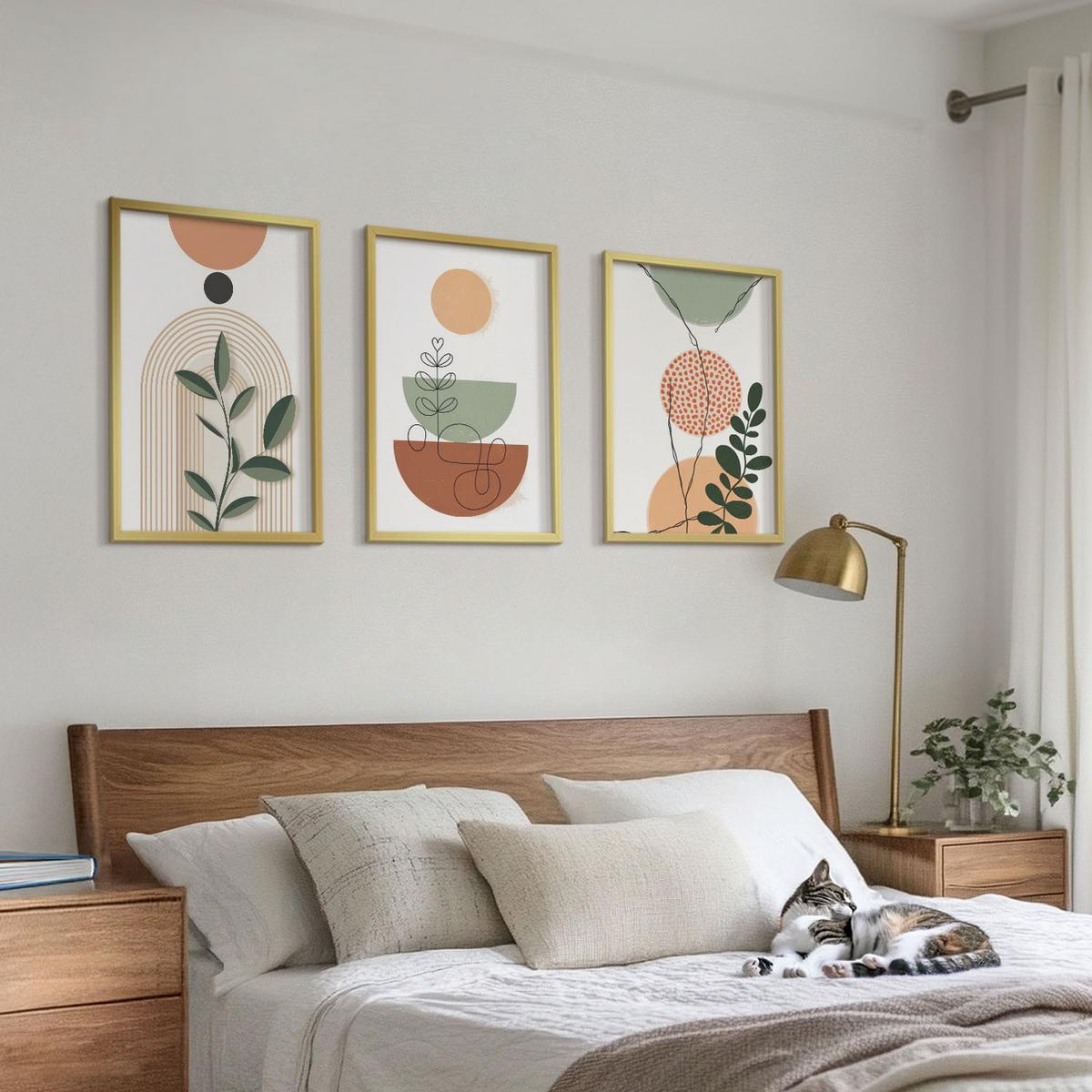 BILDER SET 3er Set - 40x60 cm Goldrahmen - Abstrakte Pflanzenformen - Goldfarben, Kunststoff (40/60cm) - TULUP