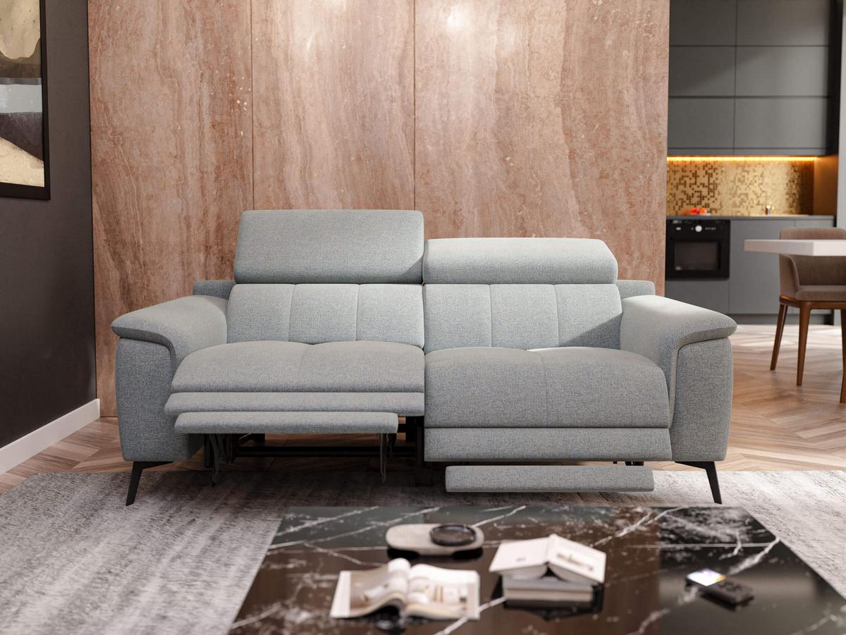 RELAXSOFA FIERO 3-Sitzer mit 2 Relaxfunktionen, silberfarben - Silberfarben/Schwarz, Holzwerkstoff/Textil (212/82/103cm) - Wozimo