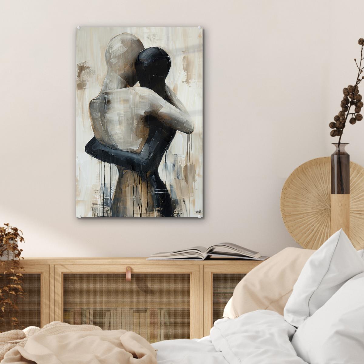 ACRYLGLASBILD Abstrakt - Liebe - Schwarz und weiß - Modern Wanddeko Wohnzimmer 40x60 cm - Schwarz, Glas (40/60cm) - MuchoWow