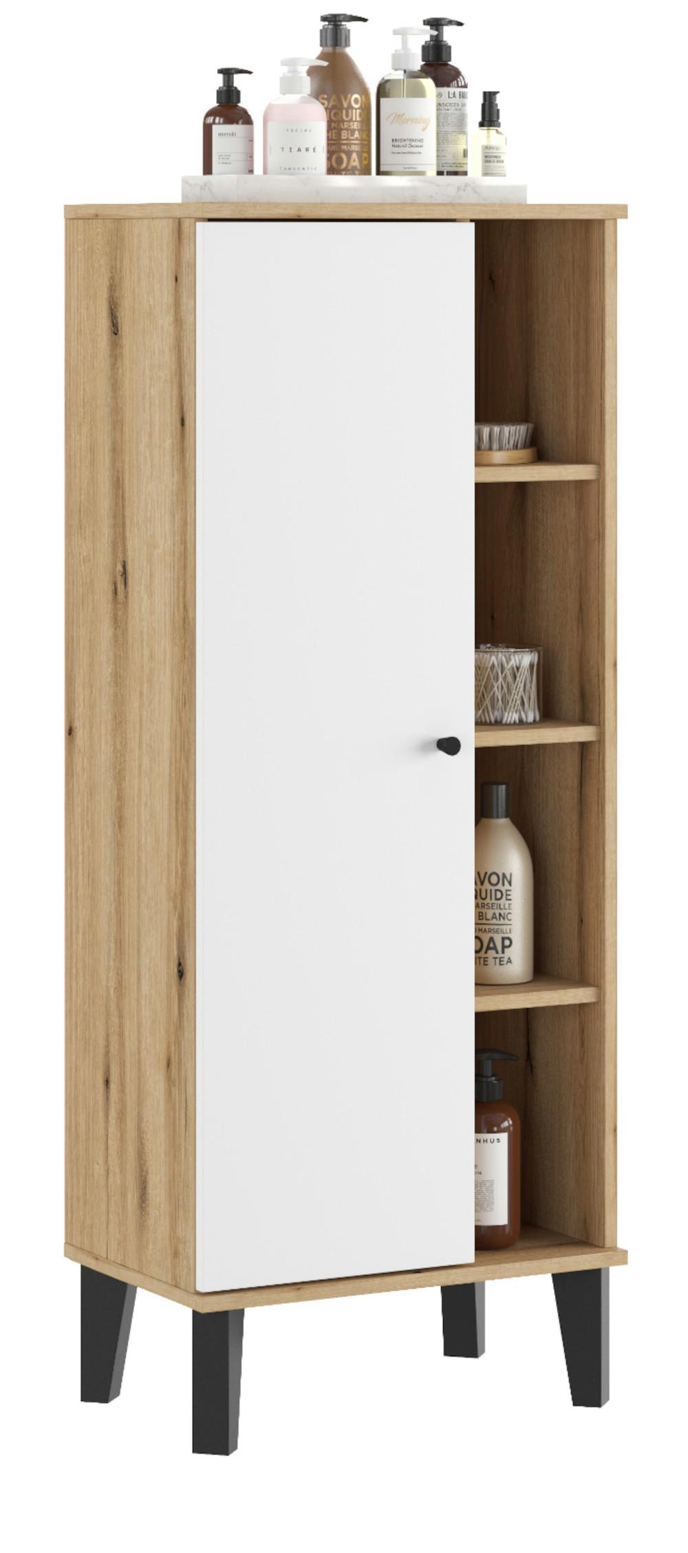 BAD-MIDISCHRANK weiß, Evoke Eiche, Badmöbel Kommode, 51 x 128 cm - Eichefarben/Schwarz, Holzwerkstoff/Kunststoff (51/128/33cm) - Furn.Design