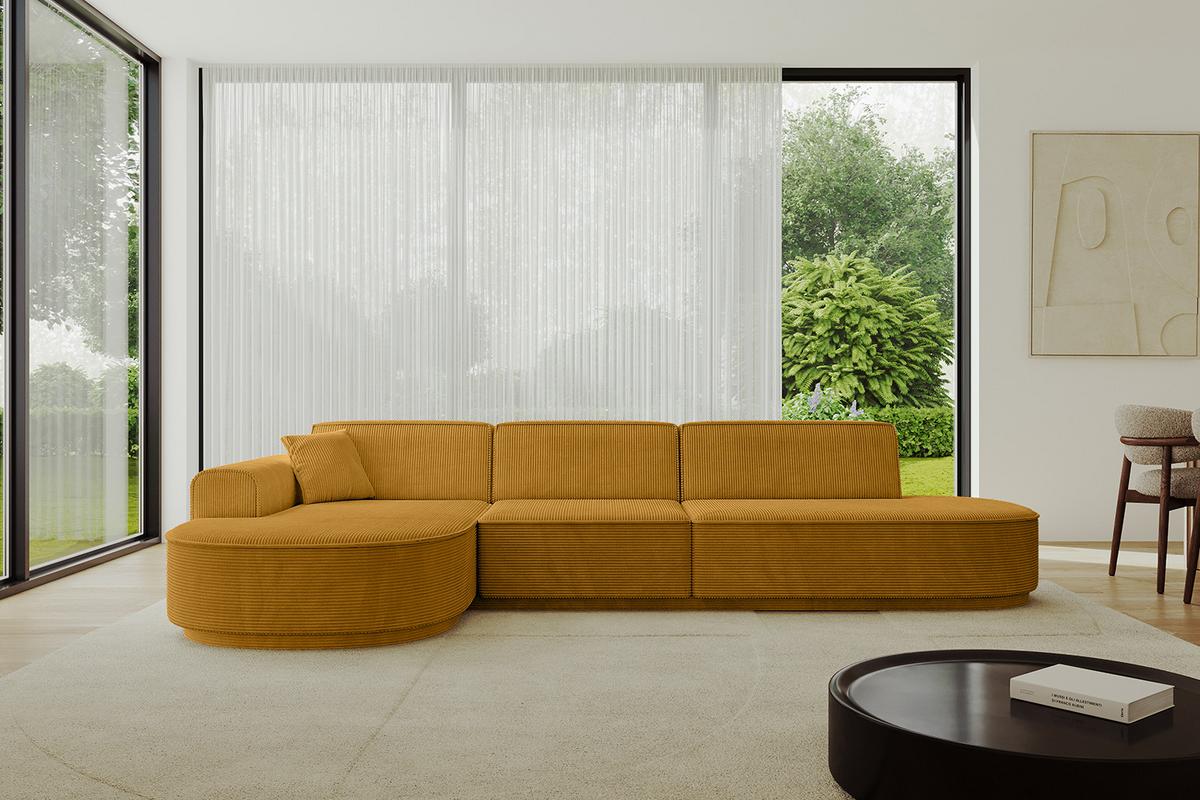 ECKSOFA Ottomane Links MARI-L2-v3 - 328x171x83 cm Senfgelb Cord - Gelb/Schwarz, Holzwerkstoff/Kunststoff (328/171cm) - ALTDECOR