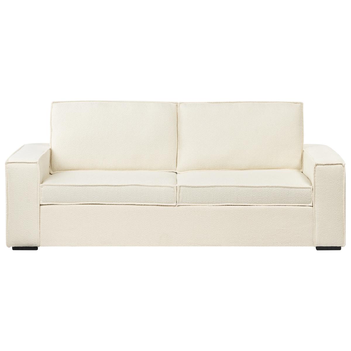 SCHLAFSOFA 3-Sitzer Bouclé Cremeweiß Vuokatti - Creme, Textil (216/89/86cm) - Beliani