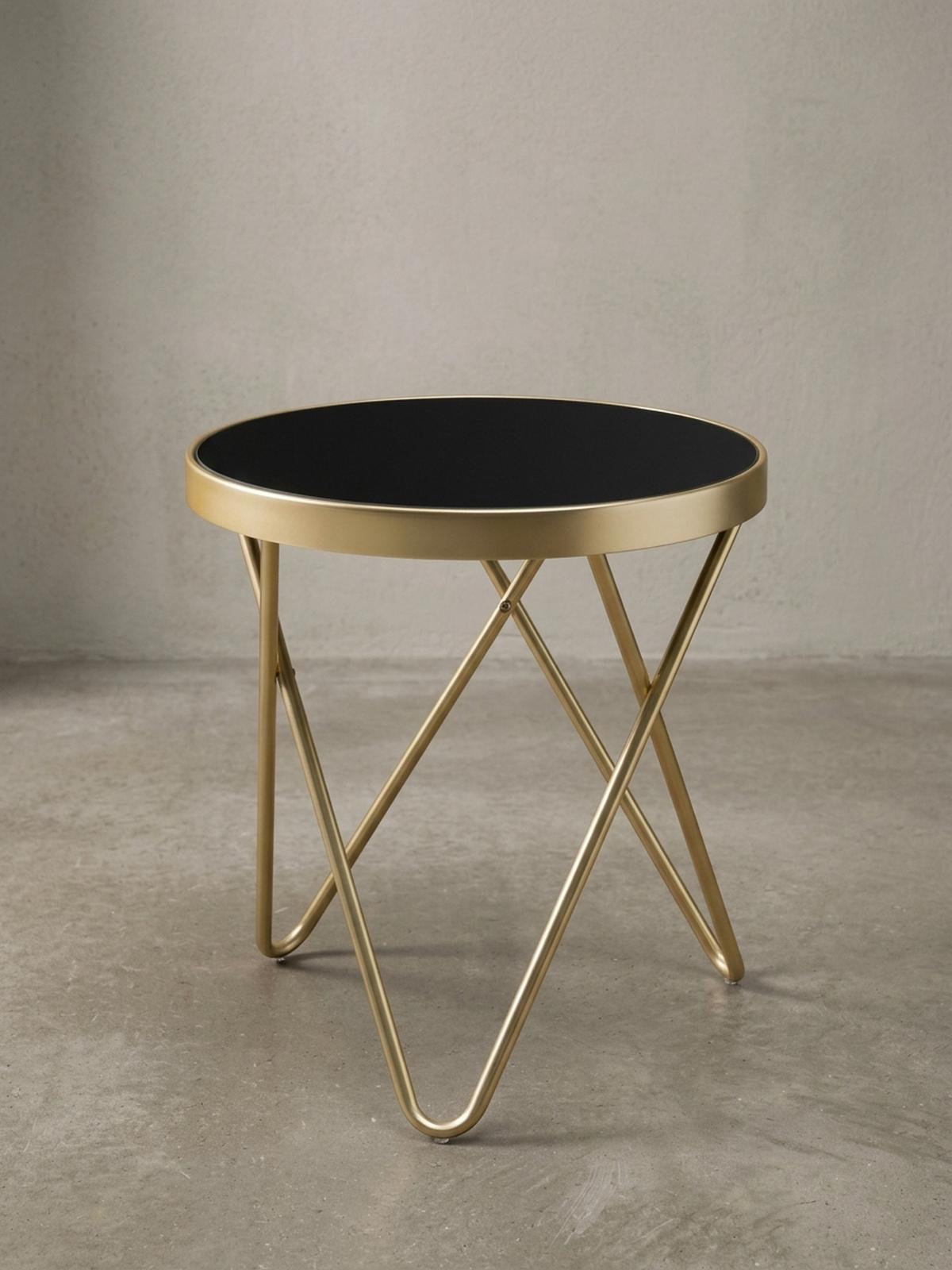 BEISTELLTISCH Glas Kupfer V-Gestell 70er-Jahre Design, Gold 42x42x46 cm - Goldfarben, Glas/Metall (42/42/46cm) - KADIMA DESIGN