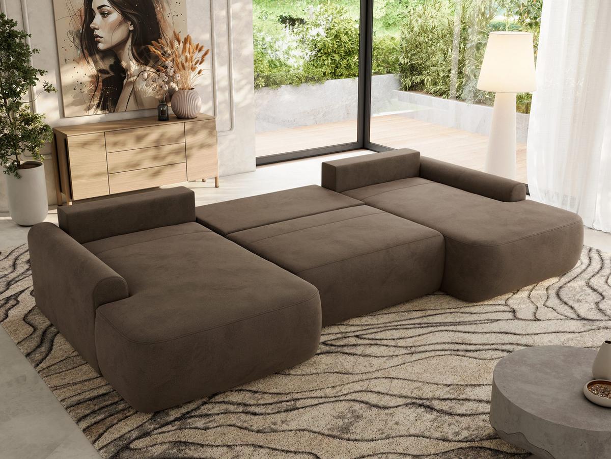 WOHNLANDSCHAFT CUBO U Braun Velvet - Schwarz/Braun, Kunststoff/Textil (370/100/187cm) - MKS