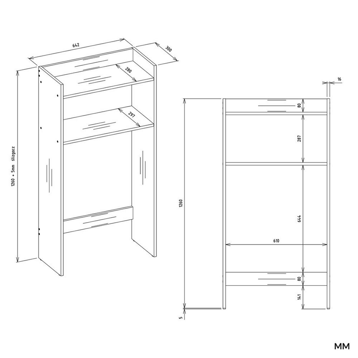 WASCHMASCHINENUMBAUSCHRANK C2 Weiß 64/124/30 - Weiß, Holzwerkstoff (64/124/30cm) - RAUMHIRSCH FURNITURE