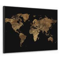 LEINWAND Bilder mit Rahmen - Weltkarte - Gold - Luxus - Erde - Schwarz - 80x60 - Goldfarben, Textil (80/60cm) - MuchoWow