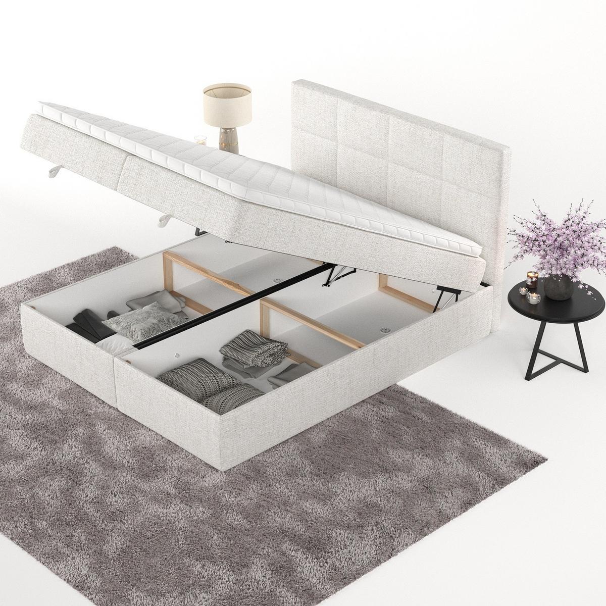 BOXBETT Velto 180/200 cm Creme im Neve Stoff - Creme/Schwarz, Holz/Holzwerkstoff (180/200cm) - AltaBeds