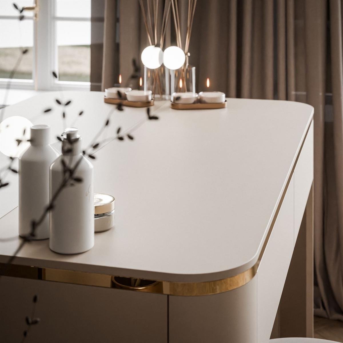 SCHMINKTISCH AVELINE mit Spiegel und LED-Beleuchtung - Kaschmir, Holzwerkstoff (110/80/40cm) - Lookway