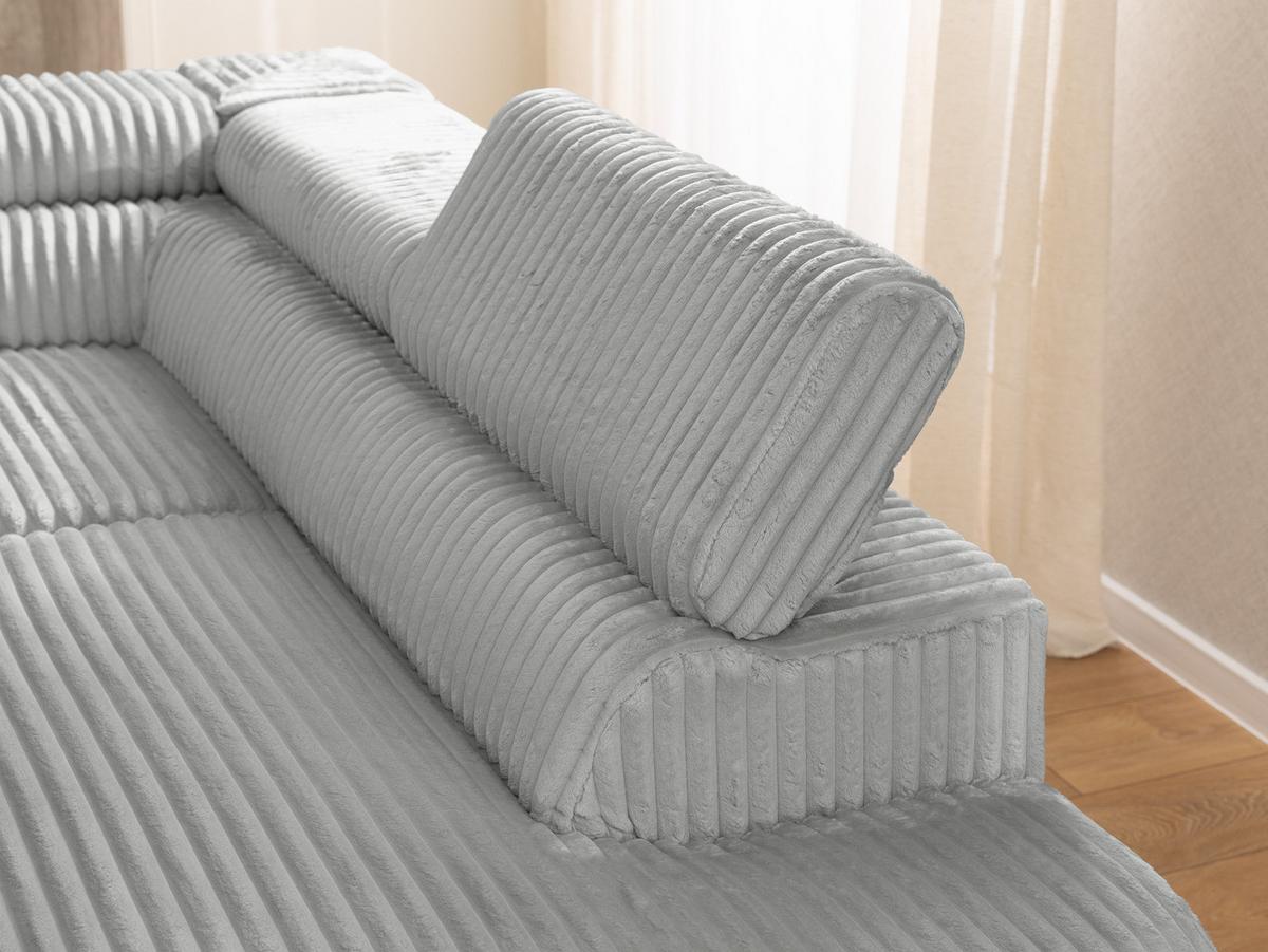 ECKSOFA mit Schlaffunktion und Bettkasten Bonnie aus Hellgrau Cord-Stoff mit verstellbaren Kopfstützen und Armlehne - Ottomane rechts - Hellgrau/Schwarz, Holz/Textil (275/210cm) - S-Style Möbel