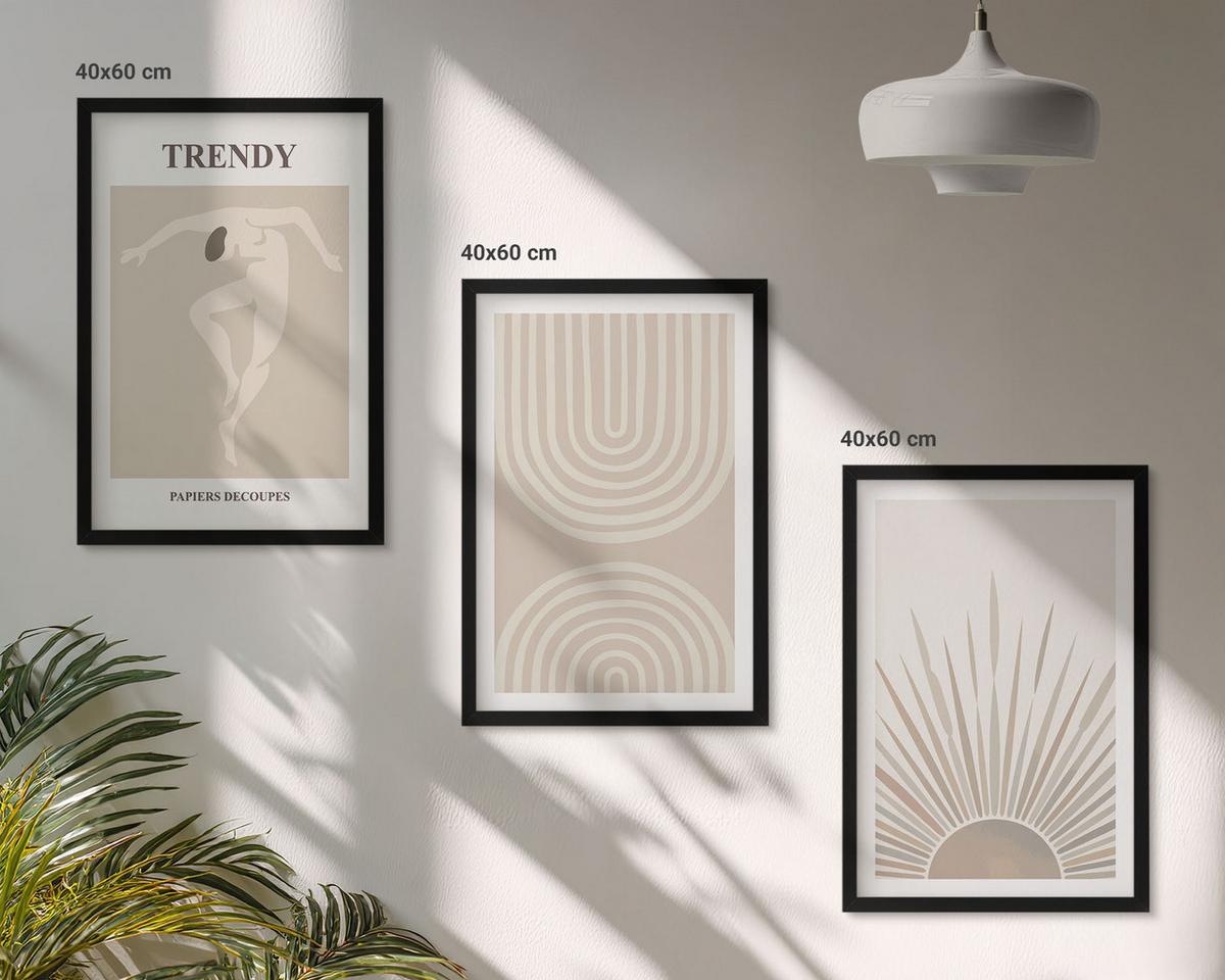 BILDER SET 3er Set - 40x60 cm Schwarzer Rahmen - Abstrakte Poster im Boho-Stil in Pastellfarben - Schwarz, Kunststoff (40/60cm) - TULUP