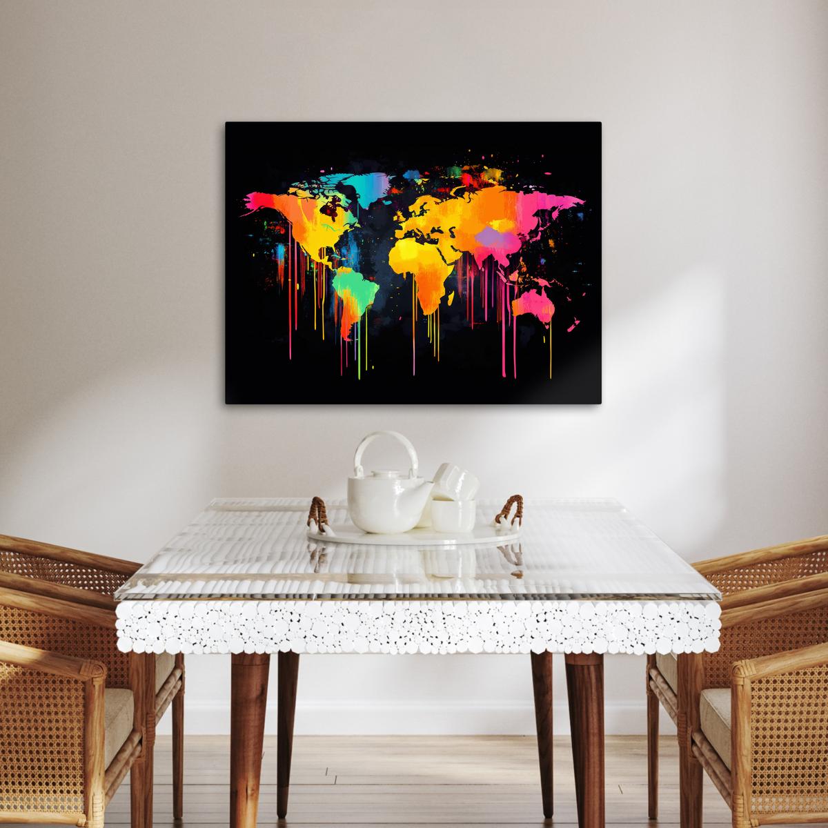 LEINWANDBILD Weltkarte - Farbe - Bunt - Graffiti - Welt Wandbilder 80x60 cm - Multicolor, Textil (80/60cm) - MuchoWow