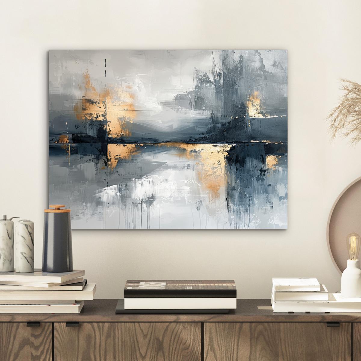 METALLBILD Kunst - Grau - Gold - Abstrakt 40x30 cm - Dunkelgrau, Metall (40/30cm) - MuchoWow