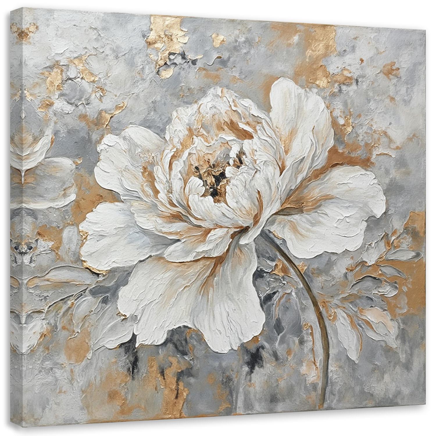 LEINWANDBILD Rose Blume Silber Gold 40x40cm - Silberfarben, Textil (40/40cm) - Feeby