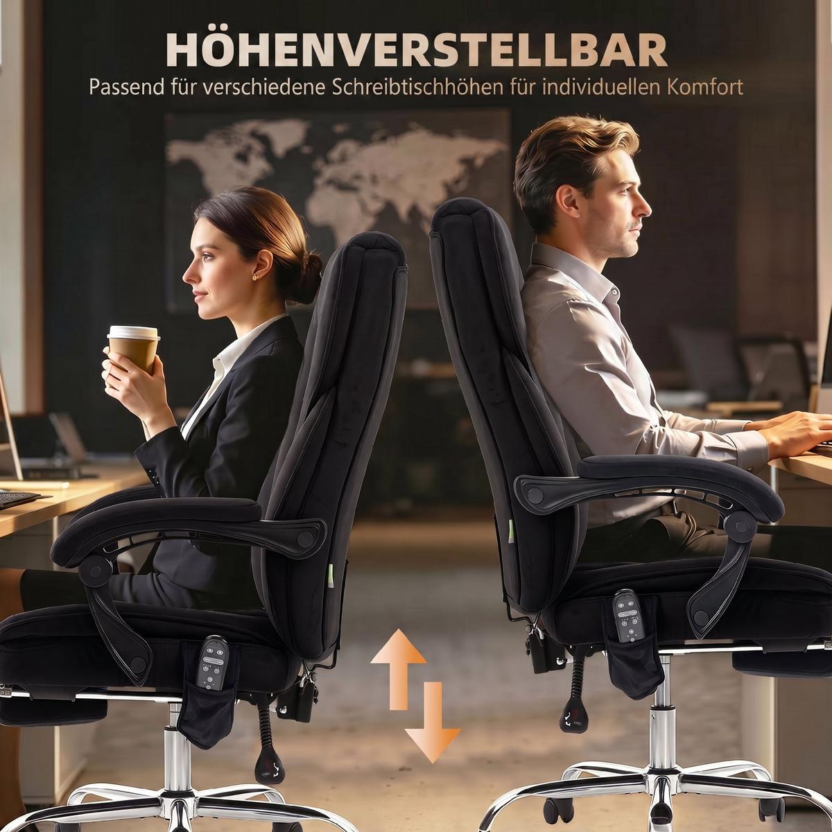 BÜROSTUHL mit Massagefunktion Schwarz - Silberfarben/Schwarz, Textil/Metall (67/119/72cm) - Vinsetto