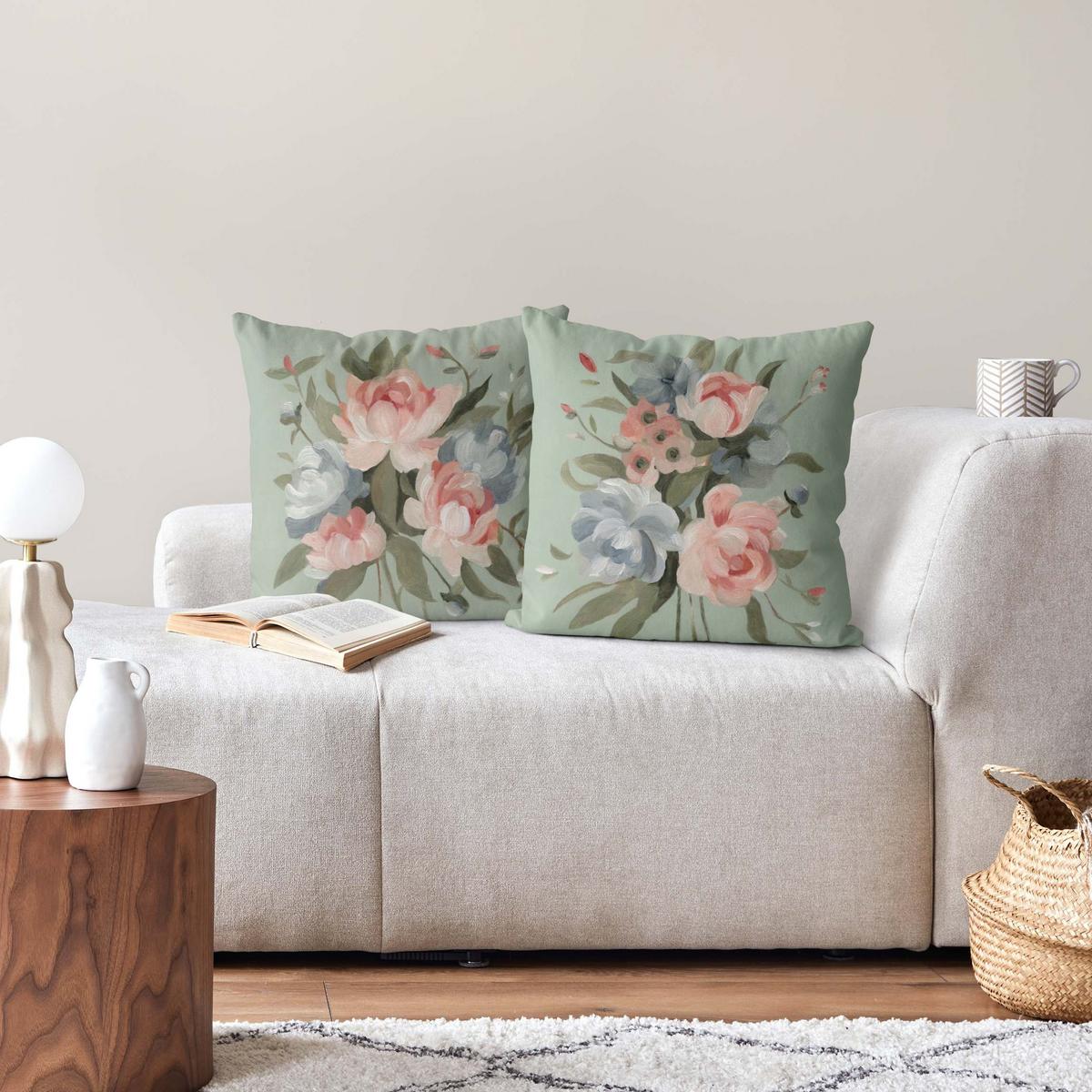 DEKOKISSEN 2er-Set Bouquet in Pastell Set I 40/40 cm - Rosa, Textil (40/40cm) - Bilderwelten