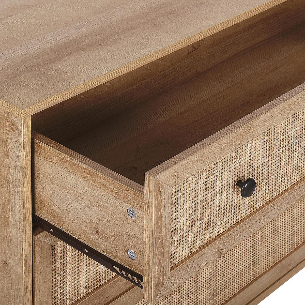 KOMMODE 3 Schubladen Rattan heller Holzfarbton Ponca - Hellbraun/Schwarz, Holzwerkstoff (90/79/40cm) - Beliani