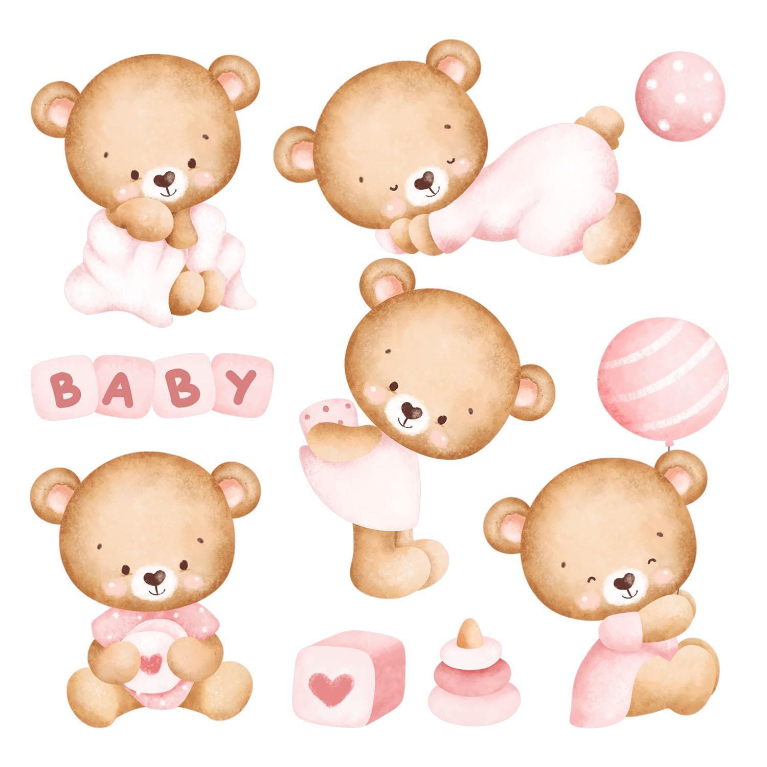 WANDAUFKLEBER 100x175cm - Niedliche Teddybären - Multicolor, Kunststoff (100/175/0.1cm) - Wallfluent