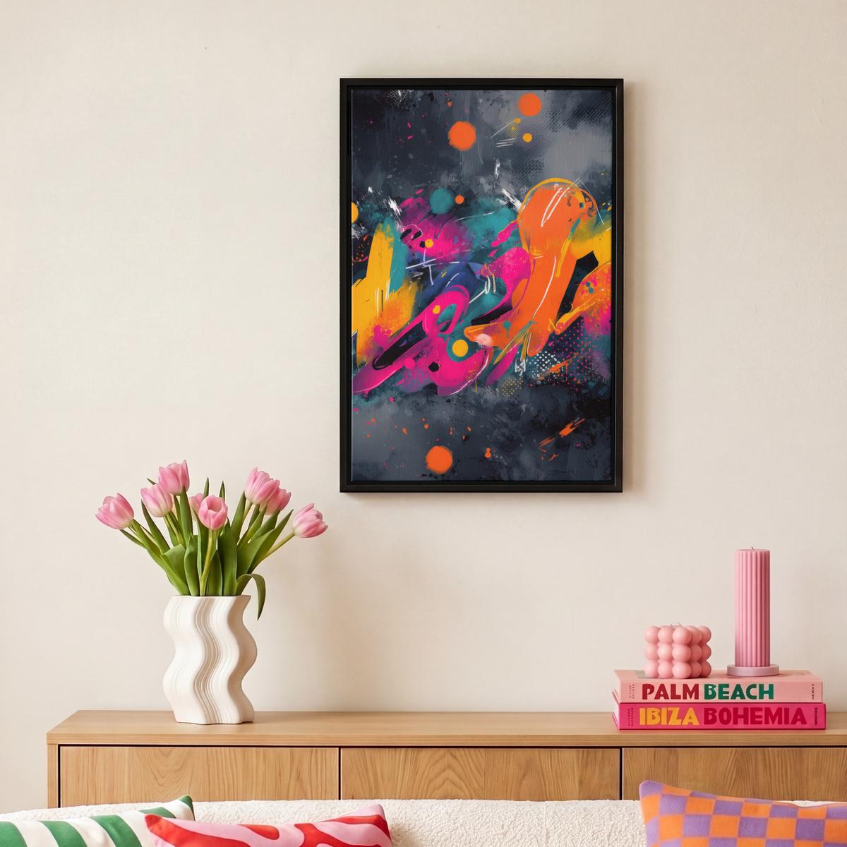 LEINWAND Bilder mit Rahmen - Abstrakt - Graffiti - Farbenfroh - Farbspritzer - 20x30 - Multicolor, Textil (20/30cm) - MuchoWow