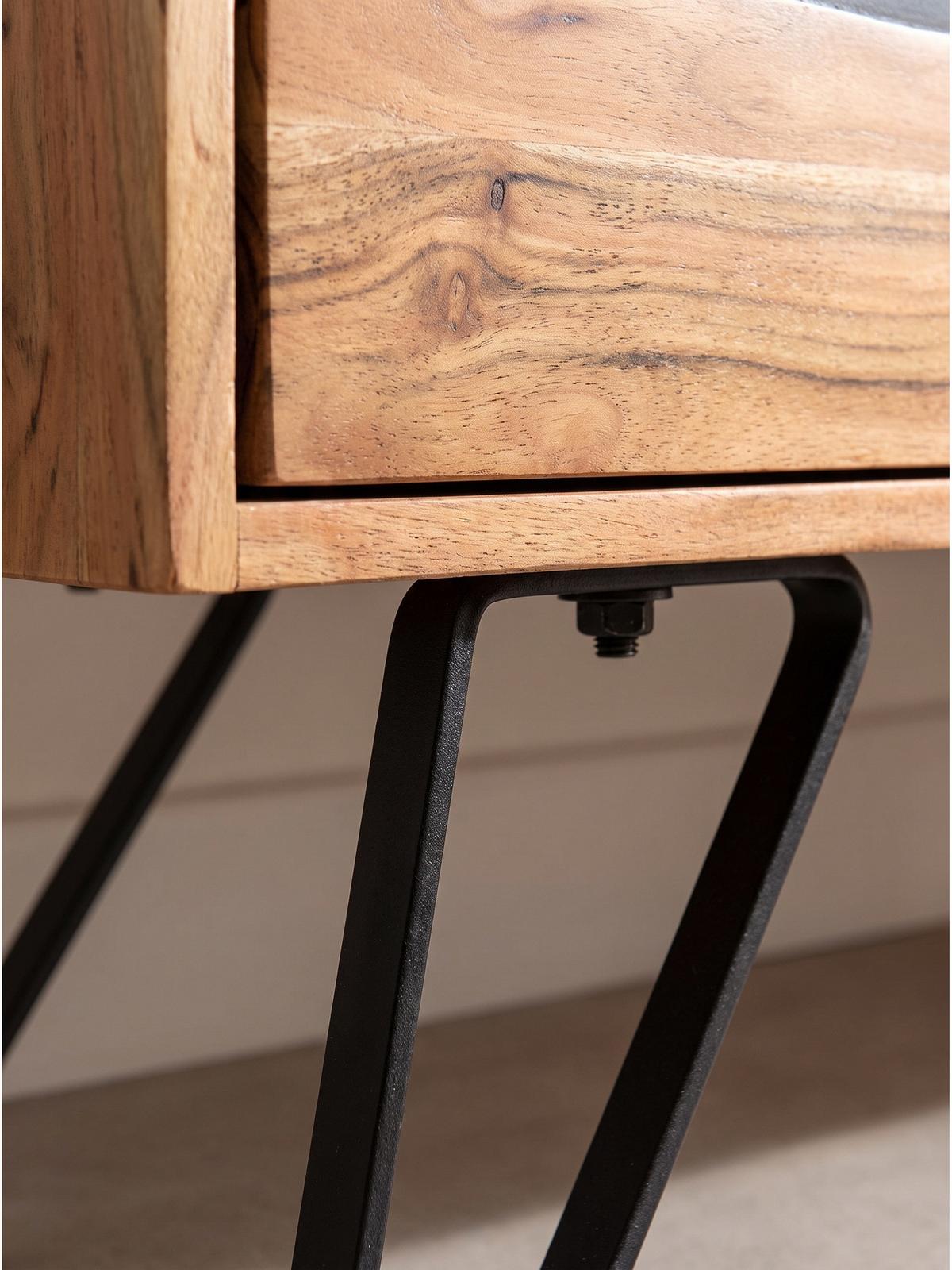 LOWBOARD BETANZOS, Akazie Massivholz, 160 x 44,5 x 50 cm - Schwarz/Akaziefarben, Holz/Metall (160/50/44.5cm) - KADIMA DESIGN