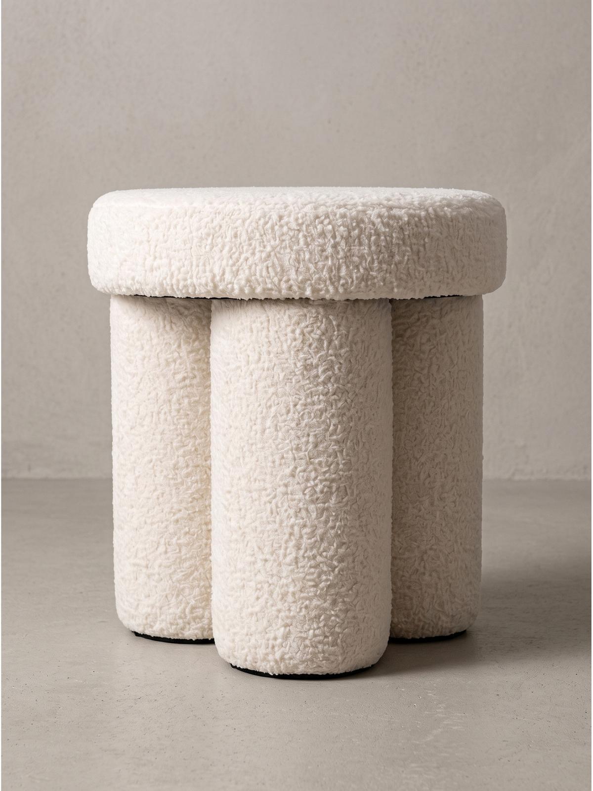 SITZHOCKER AVEN, Teddystoff, mit Textilbezug, Creme, Ø 40 x 45 cm - Beige/Creme, Textil (40/45/40cm) - KADIMA DESIGN